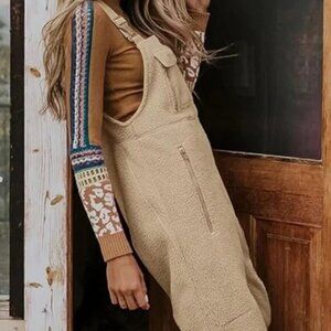 Mountain Cabin Khaki/Beige Fleece Overalls